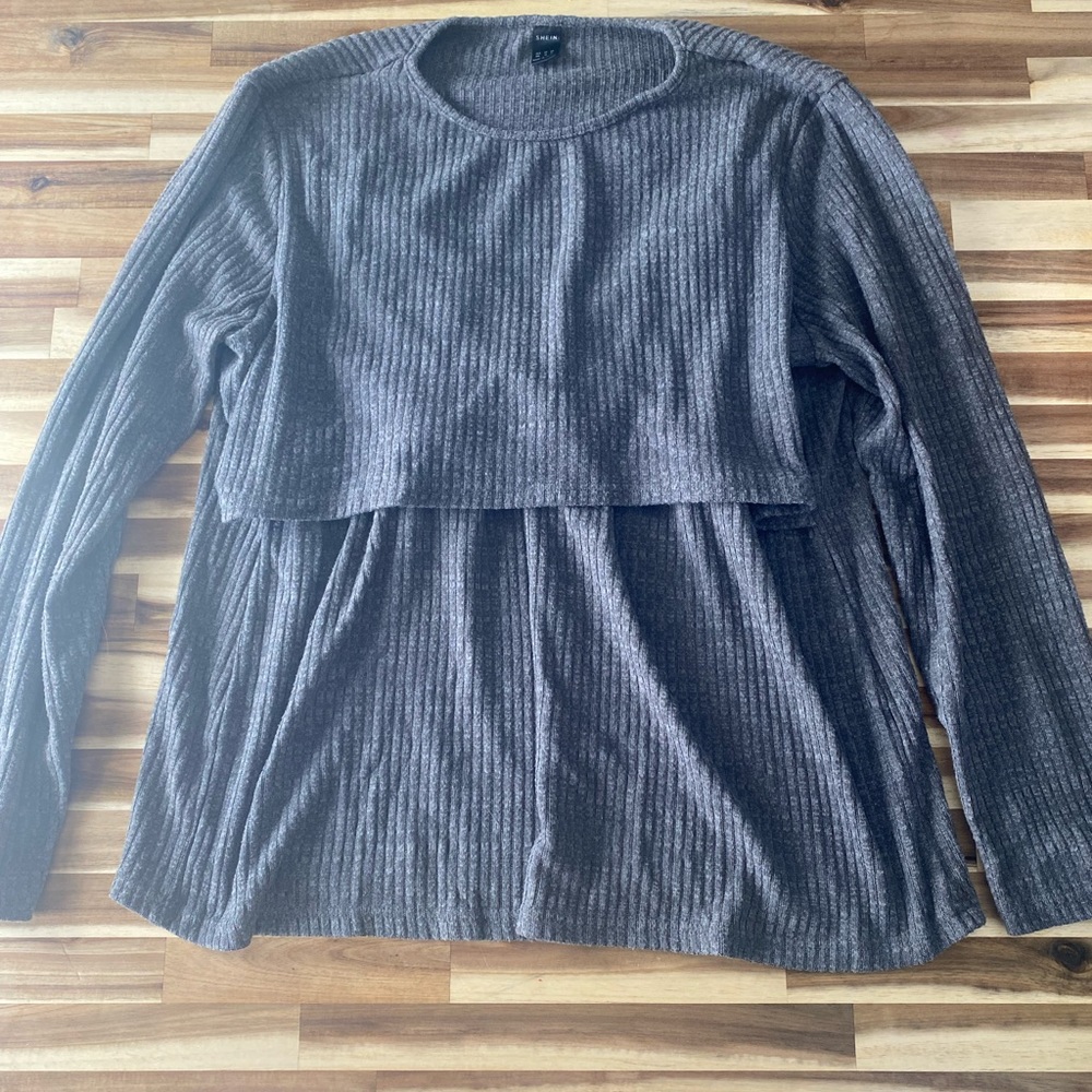 Gray Knit Nursing Sweater